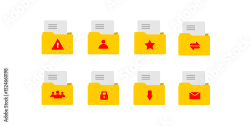 file management concept. Computer files directory. Folders organised in a system of storage. Data storage management. Vector illustration.
