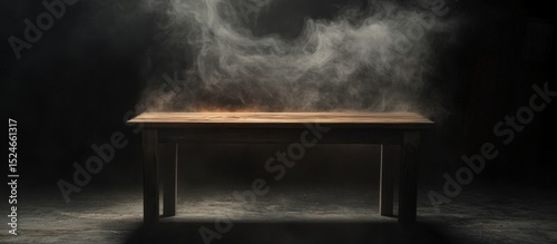 Mysterious Wooden Table in Smoky Setting