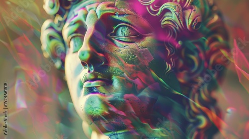 Classical Marble Statue Head with Abstract Color Swirls Double Exposure Art
