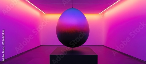 Enigmatic Egg Installation in Vibrant Neon Room