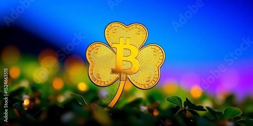 Gold coin silhouette against a shamrock-shaped background,  cutout,  symbol photo