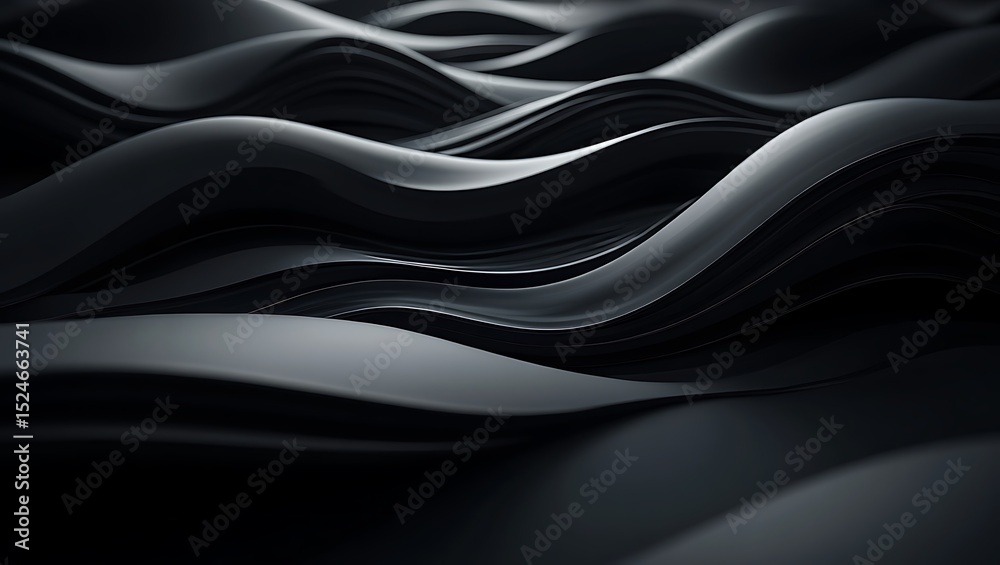 Obraz premium Elegant abstract 3d illustration of flowing waves in shades of black and gray