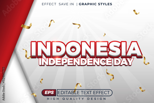 Editable 3d vector text effect indonesia independence day with red and white color