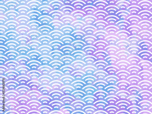 青海波　水彩　紫系グラデーション　背景　イラスト
