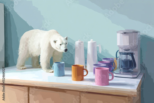 Smiling Polar Bear Barista in a Cozy Café Setting