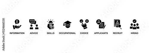 Job fair banner web icon set vector illustration concept for employee recruitment and onboarding program with an icon of the information, advice, skills, occupational, applicants, recruit, and hiring