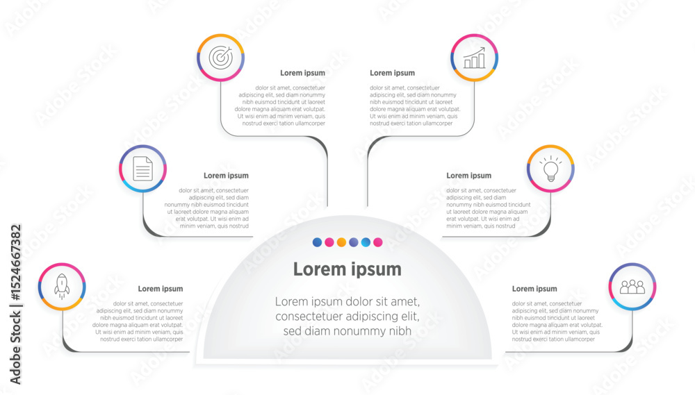 Naklejka premium Modern Vector infographic label design with circle infographic template design and 6 options or steps. Can be used for process diagram, presentations, workflow layout, banner, flow chart, info graph.