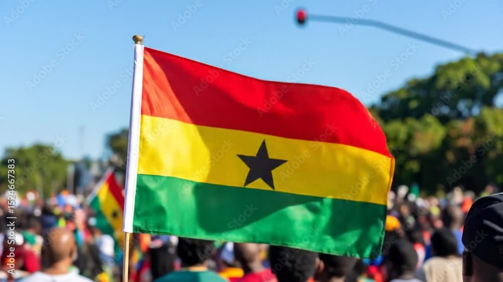Waving national flag amidst a crowd