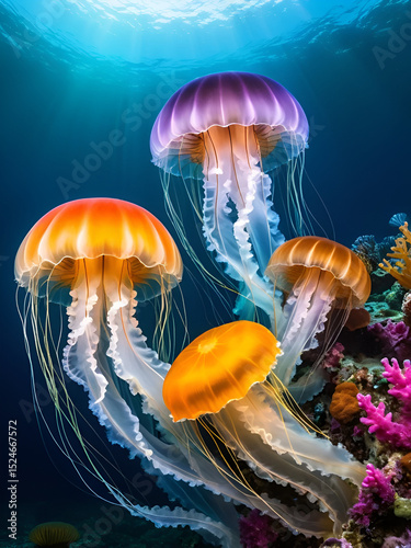 Colorful Jellyfish Trio: A Dive into the World of Aquatic Wonders