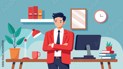 Illustration of a man in office with crossed arms pose