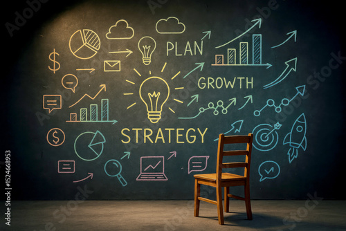 Business strategy growth plan chalkboard drawing