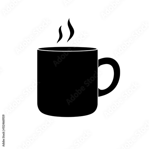 Hot coffee mug icon with steam in silhouette representing warmth, relaxation, and café break atmosphere