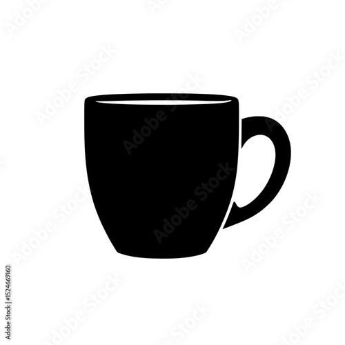 Solid black coffee mug icon symbolizing warm beverage, casual refreshment, and modern drinkware