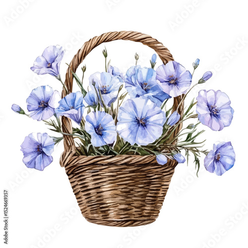 watercolor of A Flax Flower Basket, vector high quality, isolated on a white background.