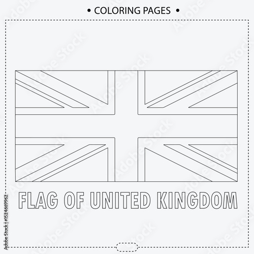Flag Of United KIngdom Vector Design , UK Flag Coloring Pages for Kids ,Print Design , LIne Art