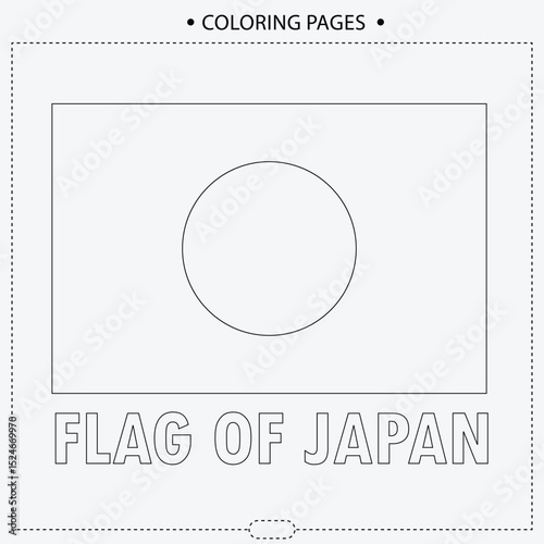 Flag Of Japan Vector Design, Coloring Pages for Kids ,Print Design , LIne Art
