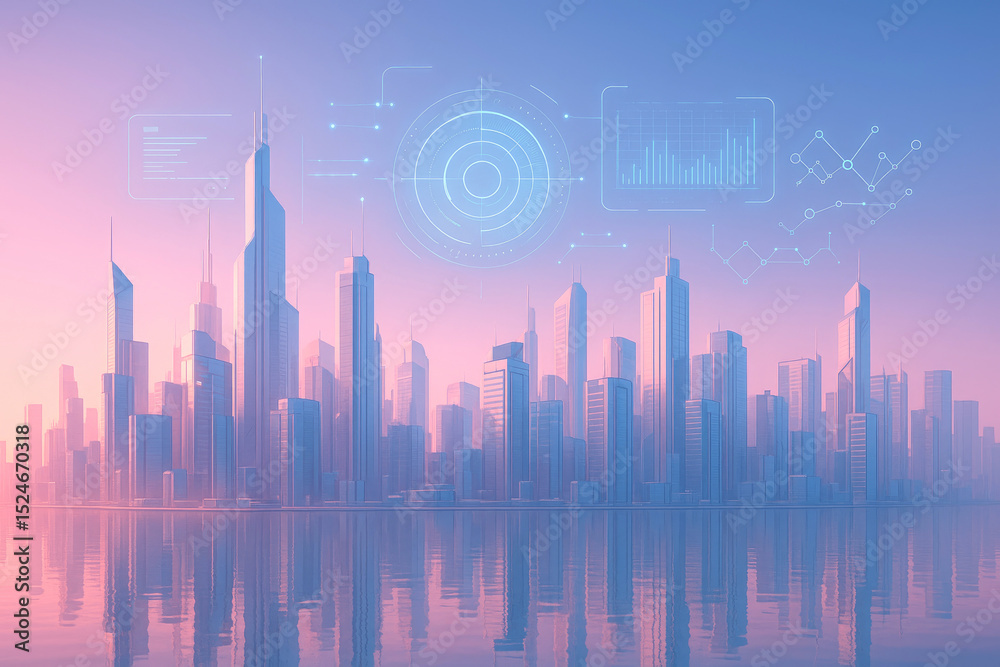 Fototapeta premium Futuristic cityscape smart city technology dawn