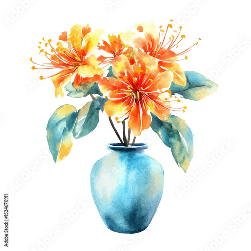 watercolor of A Firecracker Flower In A Vase, vector high quality, isolated on a white background.