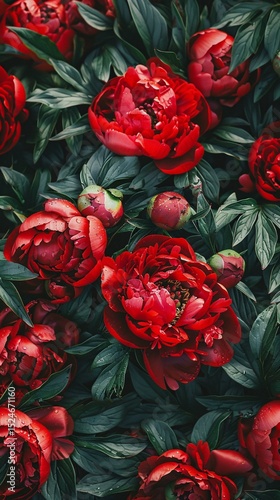 Soft pink peonies in lush green foliage, natural elegance and beauty.