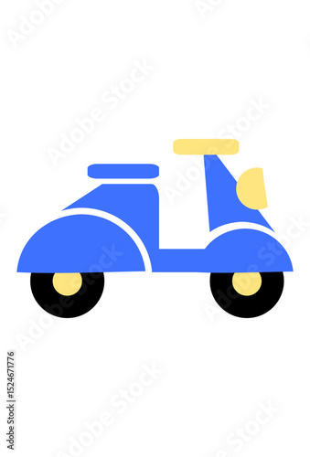 Simple blue moped icon with yellow accents. Cartoon scooter illustration, minimalist design. Stylized two-wheeled vehicle graphic, clean lines