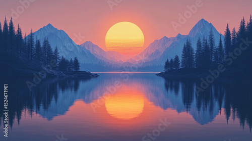 Tranquil Sunset Over a Mountain Lake