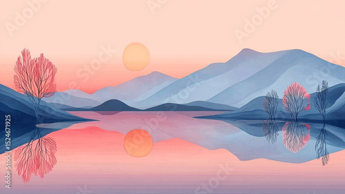 Tranquil Sunset Over a Mountain Lake