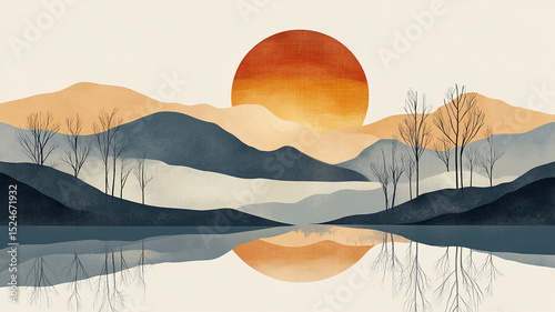 Tranquil Sunset Over a Mountain Lake