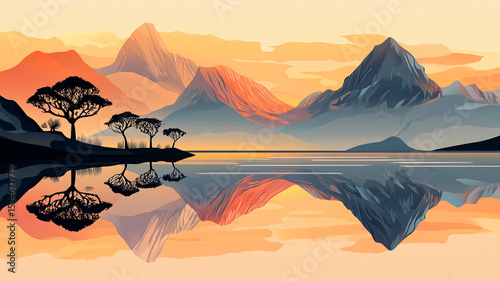 Tranquil Sunset Over a Mountain Lake
