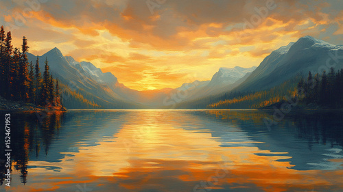 Tranquil Sunset Over a Mountain Lake