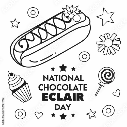 NATIONAL CHOCOLATE ECLAIR DAY vector illustration