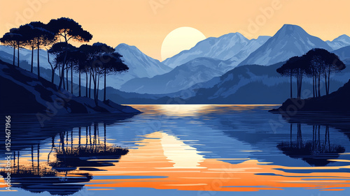 Tranquil Sunset Over a Mountain Lake