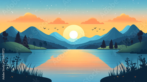 Tranquil Sunset Over a Mountain Lake