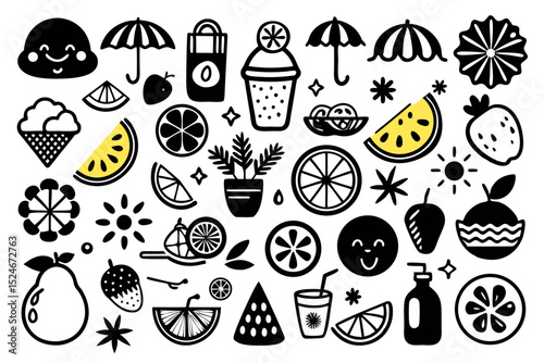 Hand drawn lemon fruit doodle sketch collection isolated on transparent background
