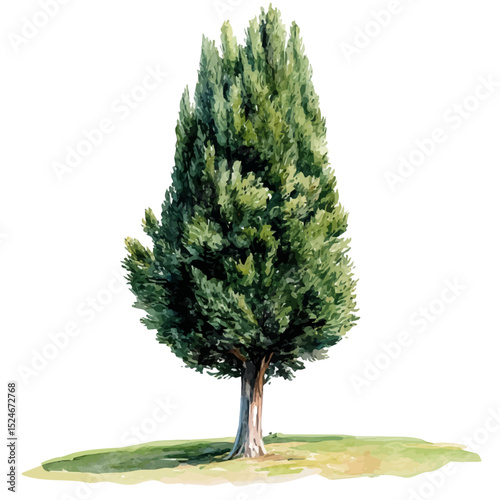 A Cypress Tree, watercolor painting vector, high quality, isolated on a white background.