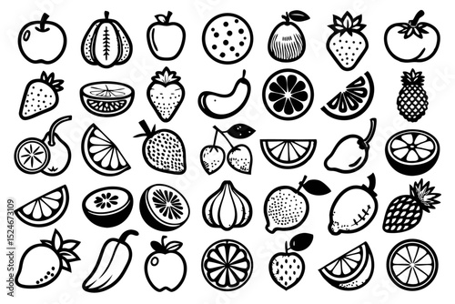 Hand drawn lemon fruit doodle sketch collection isolated on transparent background