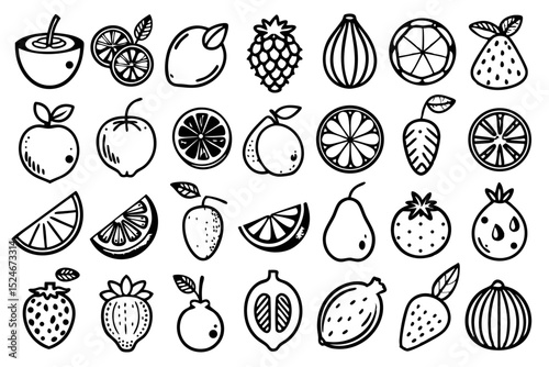 Hand drawn lemon fruit doodle sketch collection isolated on transparent background