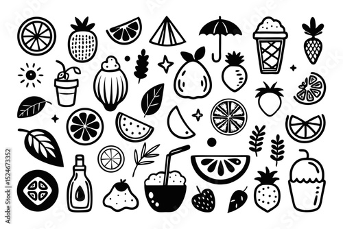 Hand drawn lemon fruit doodle sketch collection isolated on transparent background