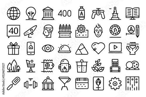 Collection of line icons for art literature exhibition isolated on transparent background