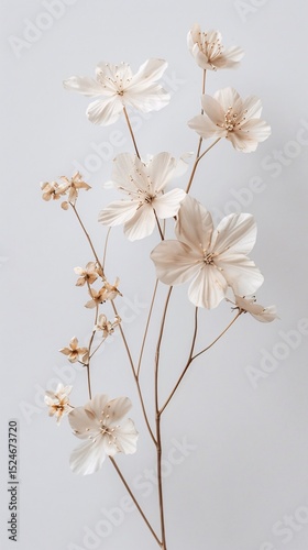 Elegant dried white flower branches, minimalist nature-inspired decor.