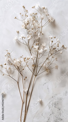 Elegant dried white flower branches, minimalist nature-inspired decor.