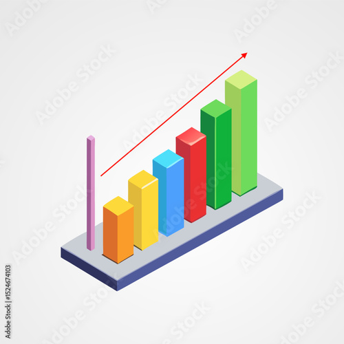 Isometric 3D Bar Graph with Upward Trend