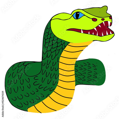 big anaconda snake with sharp teeth illustration cartoon drawing.eps