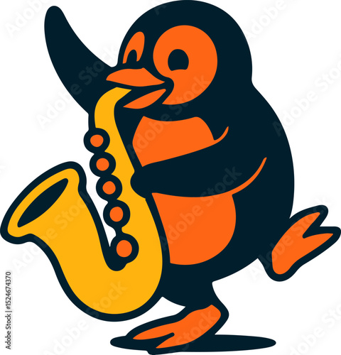 Groovy Penguin Saxophonist: A cheerful penguin plays the saxophone with joyful abandon. This fun illustration is perfect for adding a touch of whimsy and groove to any project.