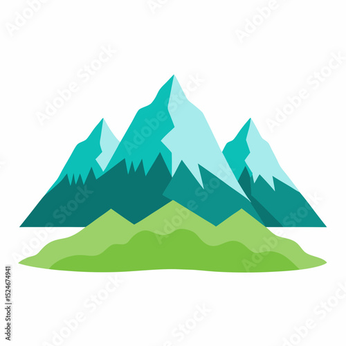 Beautiful summer mountain scene vector with open skies and forest elements. Ideal for outdoor brand visuals, summer trip promotions, and web design.