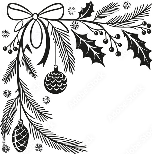 christmas corner pine holly bow ornament winter art