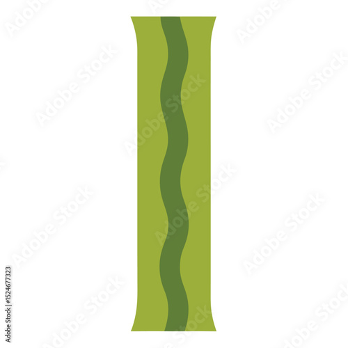 Tall olive green vertical rectangle with wavy sides isolated on white background