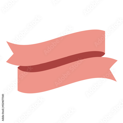 Light peach pink wavy horizontal ribbon design isolated on white background