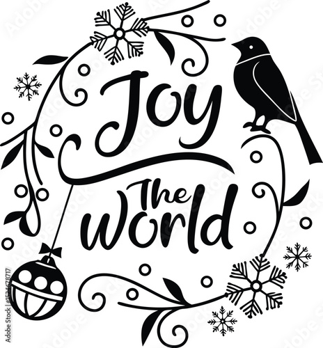 joy to the world christmas quote with bird design