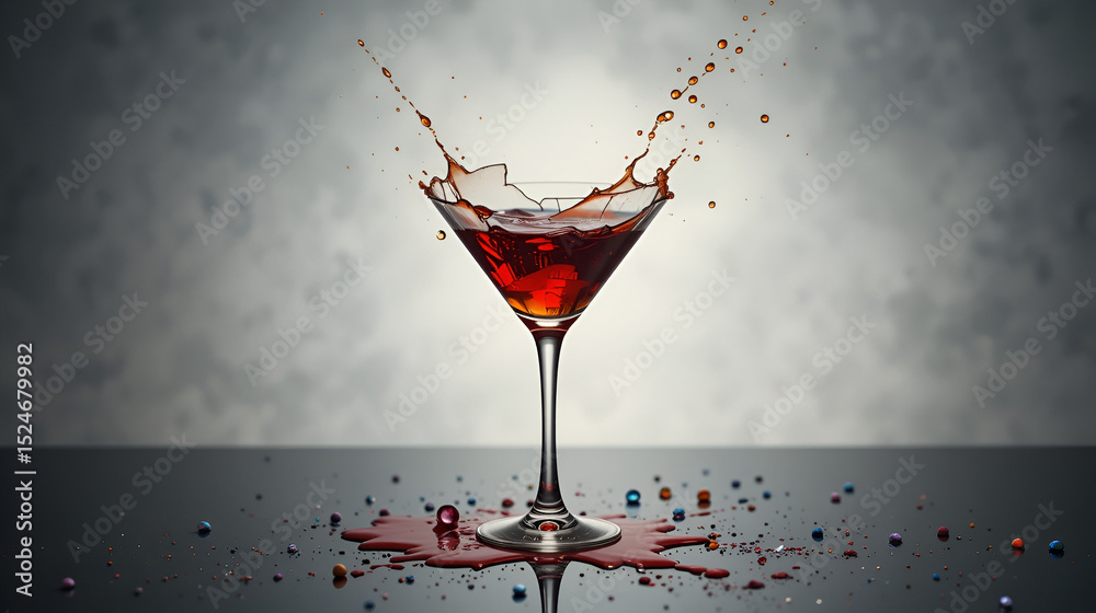 Fototapeta premium broken martini glass with spilled drink creates dramatic scene