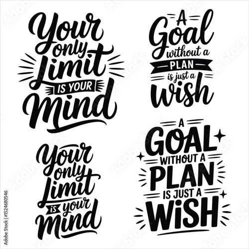 Motivational quotes set limitless mind and goal planning